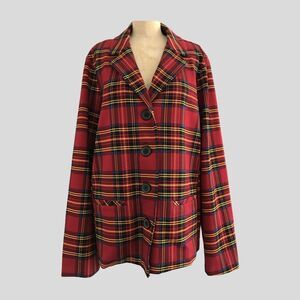 Torrid Betsey Johnson Red Plaid Preppy Stretch Knit Blazer Size 1X